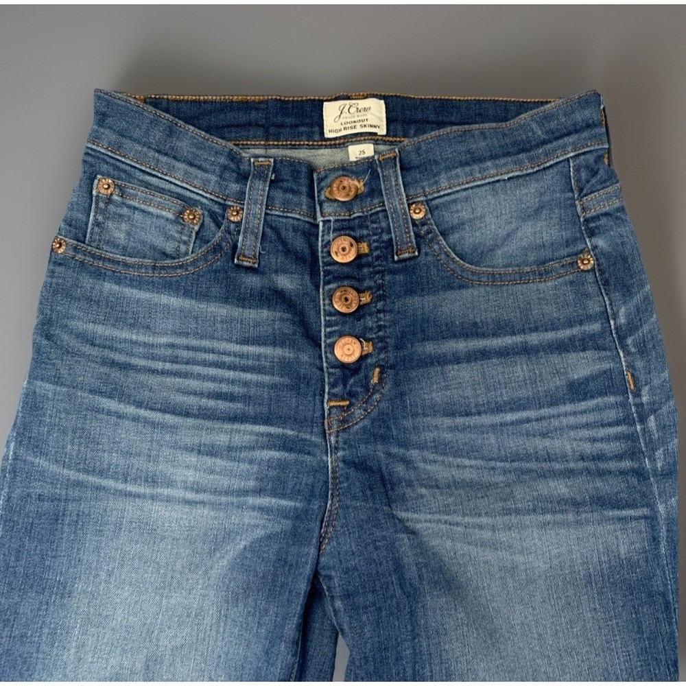 Women's J. Crew Jeans Sz 25x27 Lookout High Rise Skinny Med Wash Denim Stretch - Picture 2 of 10